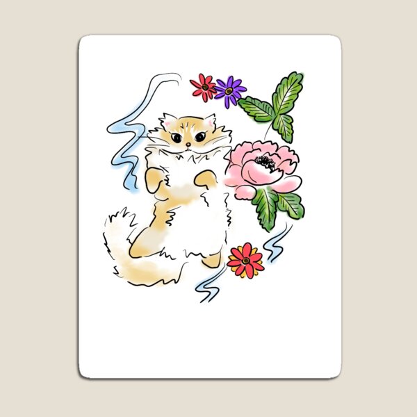 Item preview, Ragamuffin Ragdoll cat and flowers Japanese style designed and sold by poofypoofypoof.