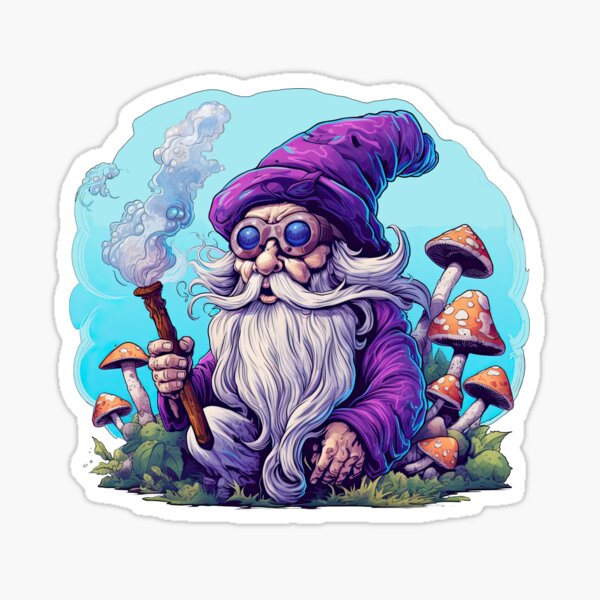Item preview, Mystic Mycologist - Whimsical Gnome with Pipe and Mushrooms designed and sold by artwaves.
