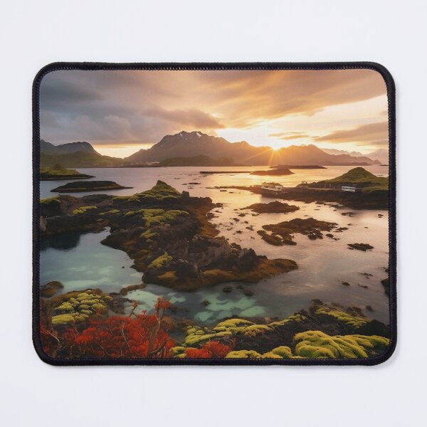Item preview, Mountains and trees in lake at sunset in long exposure - Landscape photography designed and sold by TheArtistOf2022.