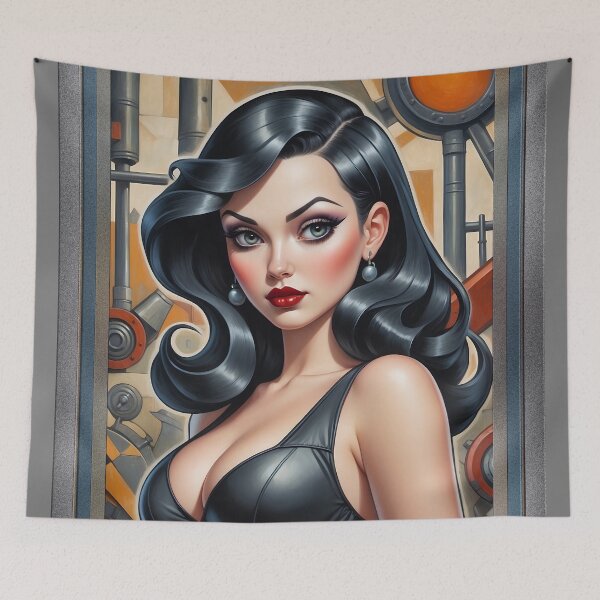 Item preview, Geometry Is The Key Pop Surrealism Retro Pinup Enchanting Portrait AI Concept Art by Xzendor7 designed and sold by Xzendor7 Digital Art Creations.