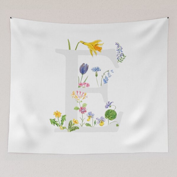 Artikelvorschau, botanisches Monogramm-Alphabet E Wildblumen handgemalt entworfen und verkauft von ColorandColor.