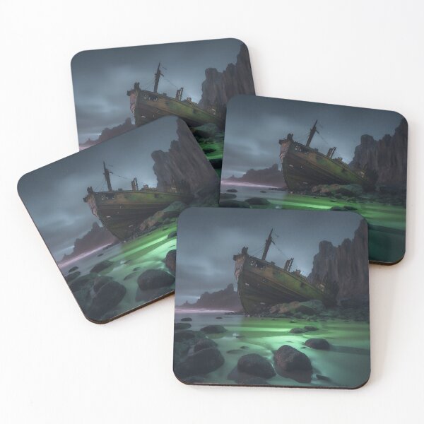 Item preview, The Shipwreck on beach with aurora lights - Landscape photo designed and sold by TheArtistOf2022.
