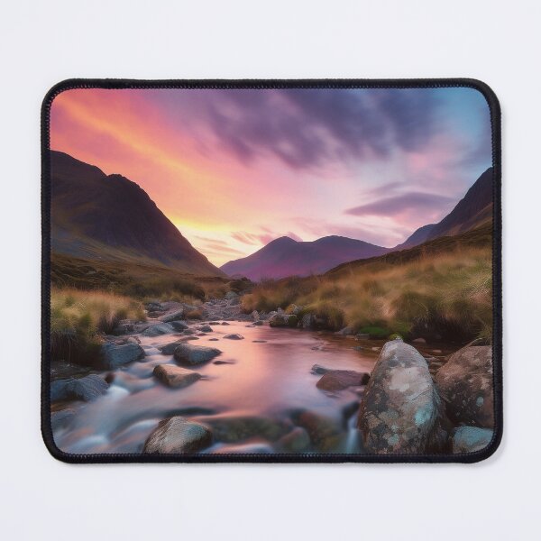 Item preview, Mountains at sunset with river long exposure - Landscape photography designed and sold by TheArtistOf2022.
