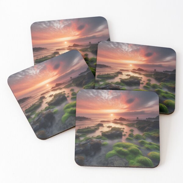 Item preview, Rocky beach at sunset in long exposure - Landscape photography designed and sold by TheArtistOf2022.