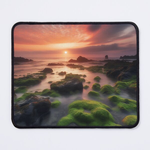 Item preview, Rocky beach at sunset in long exposure - Landscape photography designed and sold by TheArtistOf2022.