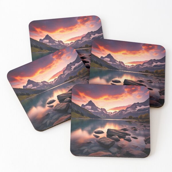 Item preview, Mountains and trees in lake at sunset in long exposure - Landscape photography designed and sold by TheArtistOf2022.