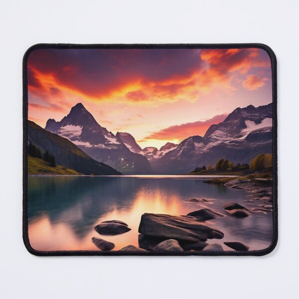 Item preview, Mountains and trees in lake at sunset in long exposure - Landscape photography designed and sold by TheArtistOf2022.