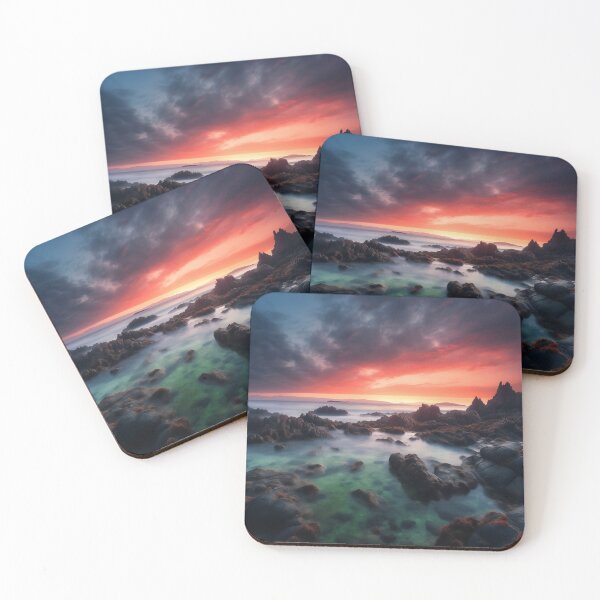 Item preview, Rocky beach at sunset in long exposure - Landscape photography designed and sold by TheArtistOf2022.