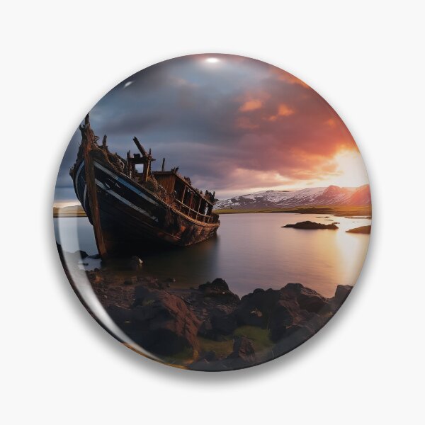 Item preview, The Shipwreck on beach at sunset - Landscape photo designed and sold by TheArtistOf2022.
