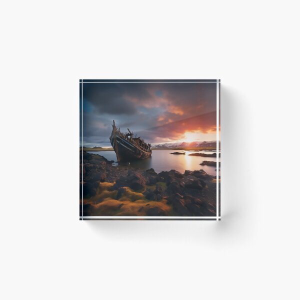 Item preview, The Shipwreck on beach at sunset - Landscape photo designed and sold by TheArtistOf2022.