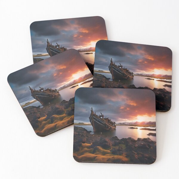 Item preview, The Shipwreck on beach at sunset - Landscape photo designed and sold by TheArtistOf2022.