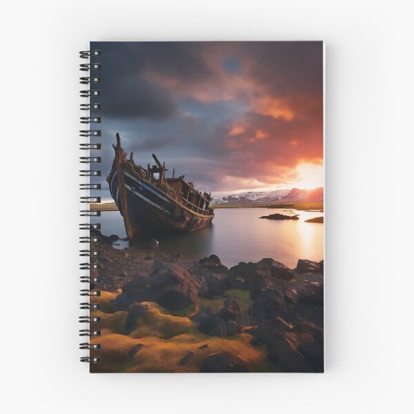 Item preview, The Shipwreck on beach at sunset - Landscape photo designed and sold by TheArtistOf2022.