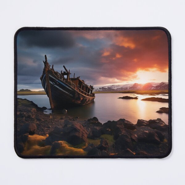 Item preview, The Shipwreck on beach at sunset - Landscape photo designed and sold by TheArtistOf2022.