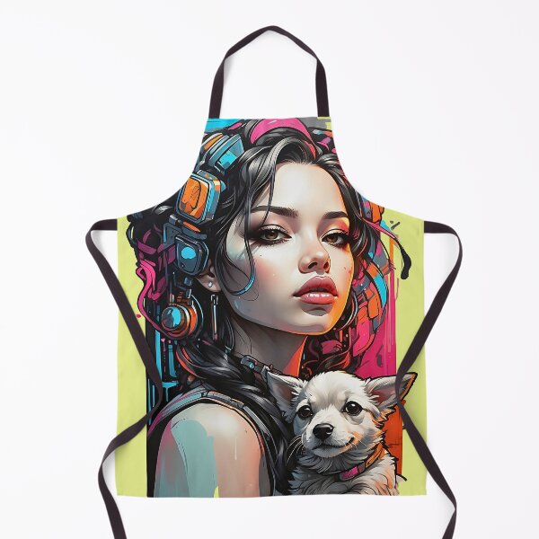 Item preview, Cyberpunk girl with a puppy futuristic retro 80s design designed and sold by BorgSpareParts.