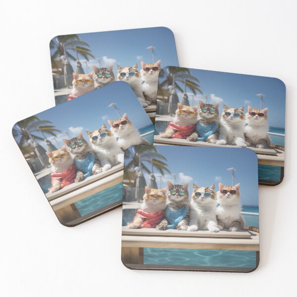 Item preview, 4 Cats Sunbathing Wearing Sun Glasses On a Wooden Deck designed and sold by NeavesPhoto.
