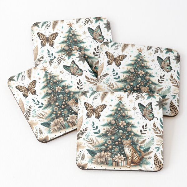 Item preview, Leopard Print Christmas Tree Pattern Bengal Cat Canvas Wall Art Pattern Feathers Flowers Eclectic Exotic Butterflies designed and sold by CoffeeIsATrip.