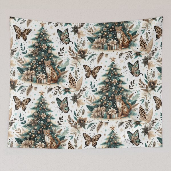 Item preview, Leopard Print Christmas Tree Pattern Bengal Cat Canvas Wall Art Pattern Feathers Flowers Eclectic Exotic Butterflies designed and sold by CoffeeIsATrip.