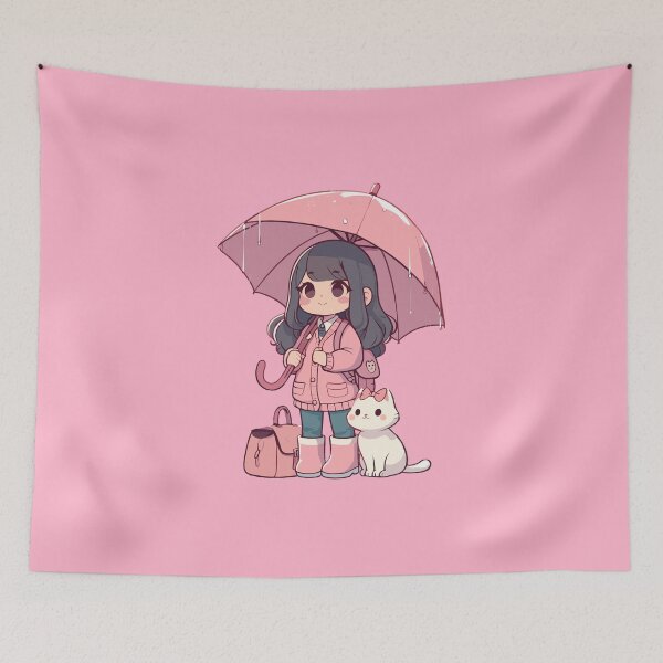 Item preview, girl and cat waiting for the bus designed and sold by perzysshop.
