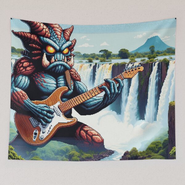 Item preview, Guitar Monster Tour at Victoria Falls - Livingstone, Zambia  : Funny Music AI Art Retro Games Style designed and sold by kewarin.