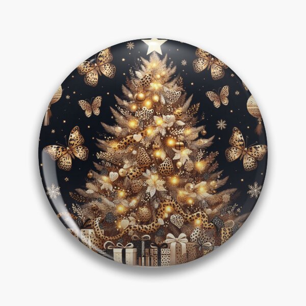 Item preview, Leopard Print Christmas Tree Pattern Bengal Cat Canvas Wall Art Pattern Feathers Flowers Eclectic Exotic Butterflies Gold Golden designed and sold by CoffeeIsATrip.