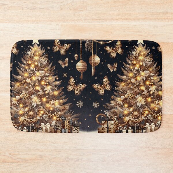 Item preview, Leopard Print Christmas Tree Pattern Bengal Cat Canvas Wall Art Pattern Feathers Flowers Eclectic Exotic Butterflies Gold Golden designed and sold by CoffeeIsATrip.
