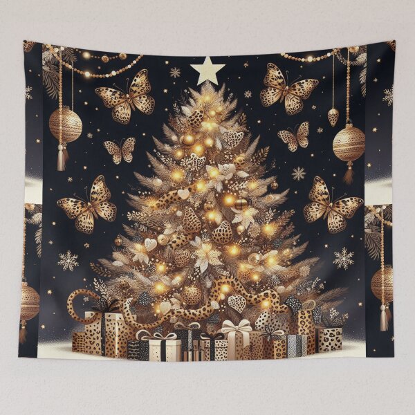 Item preview, Leopard Print Christmas Tree Pattern Bengal Cat Canvas Wall Art Pattern Feathers Flowers Eclectic Exotic Butterflies Gold Golden designed and sold by CoffeeIsATrip.