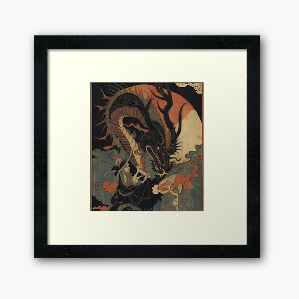 Item preview, dragons fighting above a night shrine designed and sold by 1081900shop.