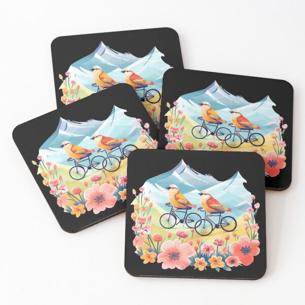 Item preview, Cute birds as abstract mountain bikers designed and sold by WallGemsArt.