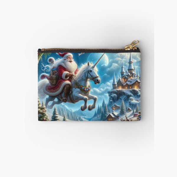 Item preview, Happy Santa riding a unicorn in a magical and fantastic landscape designed and sold by Cris888.