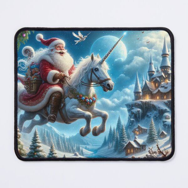 Item preview, Happy Santa riding a unicorn in a magical and fantastic landscape designed and sold by Cris888.