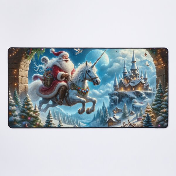 Item preview, Happy Santa riding a unicorn in a magical and fantastic landscape designed and sold by Cris888.