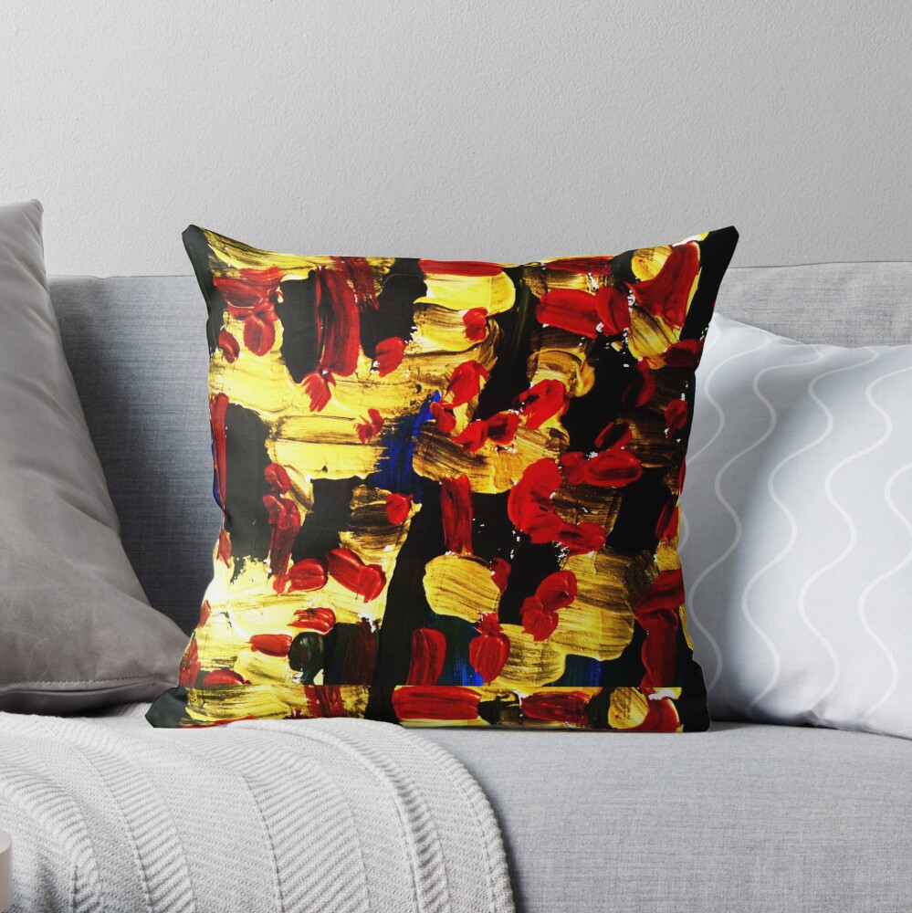 Red, gold, black Throw Pillow