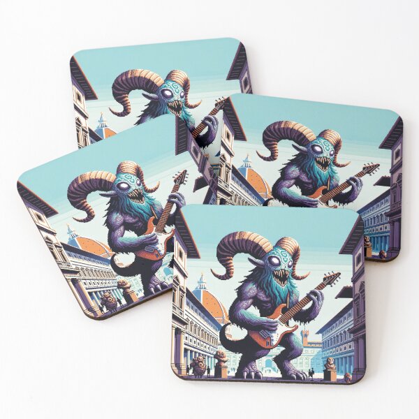 Item preview, Guitar Monster Tour at the Uffizi Gallery - Florence, Italy: Funny Music AI Art Retro Games Style designed and sold by kewarin.