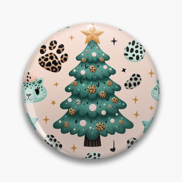 Item preview, Chibi Cartoon Illustration Turquois Aqua Blues Greens Gold Leopard Print Christmas Tree leopard Canvas Wall Art Pattern designed and sold by CoffeeIsATrip.
