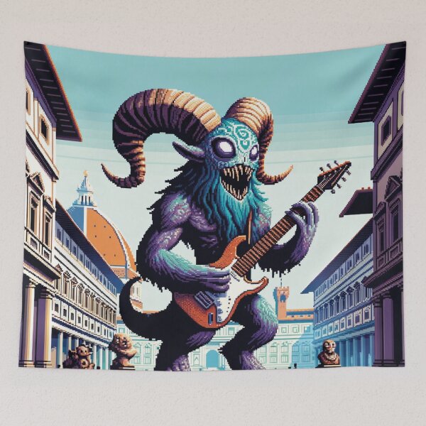 Item preview, Guitar Monster Tour at the Uffizi Gallery - Florence, Italy: Funny Music AI Art Retro Games Style designed and sold by kewarin.