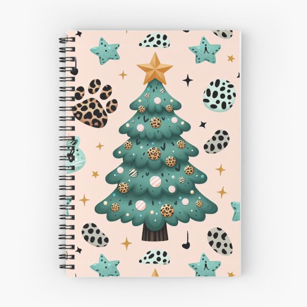 Item preview, Chibi Cartoon Illustration Turquois Aqua Blues Greens Gold Leopard Print Christmas Tree leopard Canvas Wall Art Pattern designed and sold by CoffeeIsATrip.