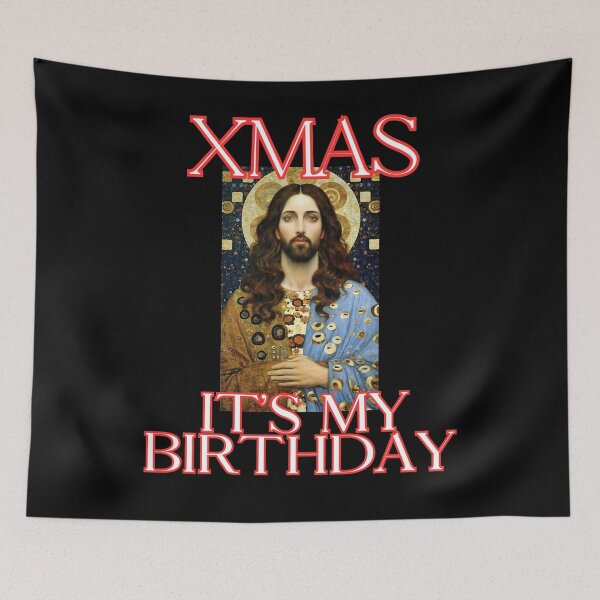 Item preview, Xmas its my birthday say Jesus in Gustav Klimt style Christmas funny gifts designed and sold by thankful-loco.