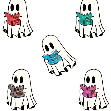 Artwork thumbnail, Reading Sheet Ghost Cute Ghosts Reading acotar Pack Book Set Spooky Book Lovers Gift Ideas by StickyBook