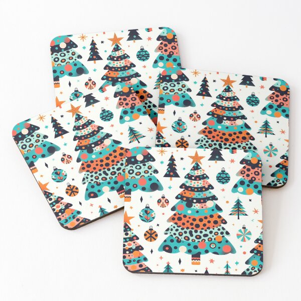 Item preview, Chibi Cartoon Illustration Turquois Aqua Blues Greens Gold Leopard Print Christmas Tree leopard Canvas Wall Art Pattern designed and sold by CoffeeIsATrip.