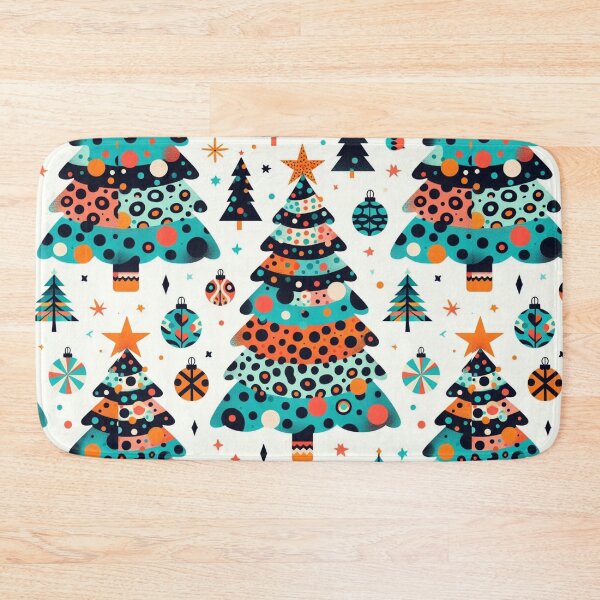 Item preview, Chibi Cartoon Illustration Turquois Aqua Blues Greens Gold Leopard Print Christmas Tree leopard Canvas Wall Art Pattern designed and sold by CoffeeIsATrip.