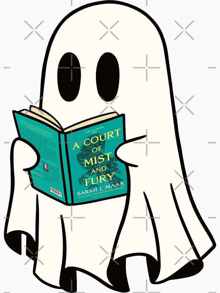 Thumbnail 3 of 3, Sticker, Cute Ghost Reading acomaf Book Spooky Book Club Kindle Lovers Gift Ideas designed and sold by StickyBook.