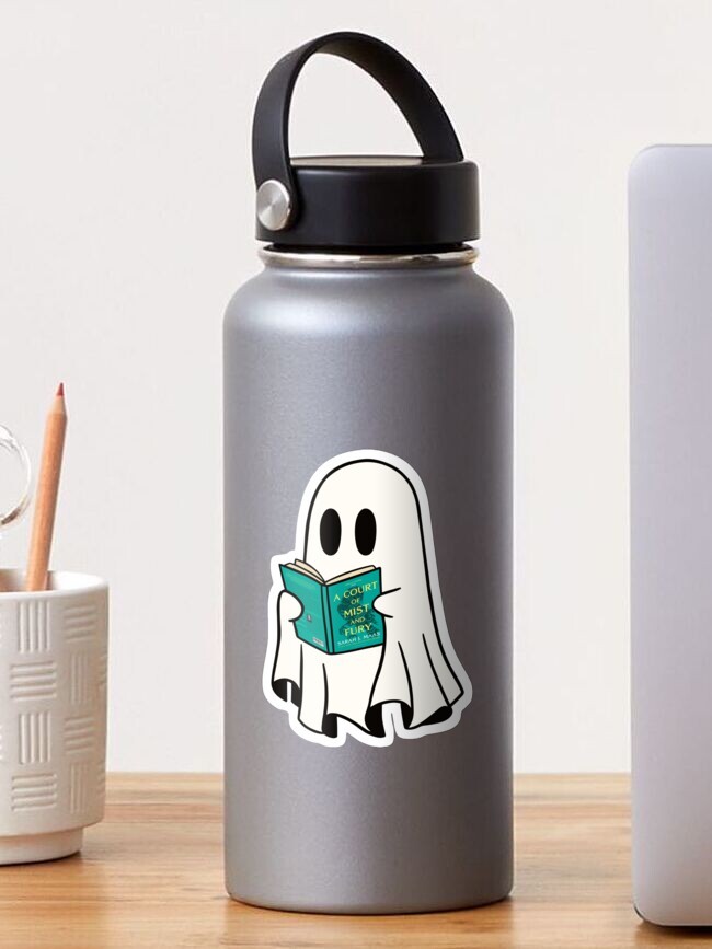 Thumbnail 1 of 3, Sticker, Cute Ghost Reading acomaf Book Spooky Book Club Kindle Lovers Gift Ideas designed and sold by StickyBook.