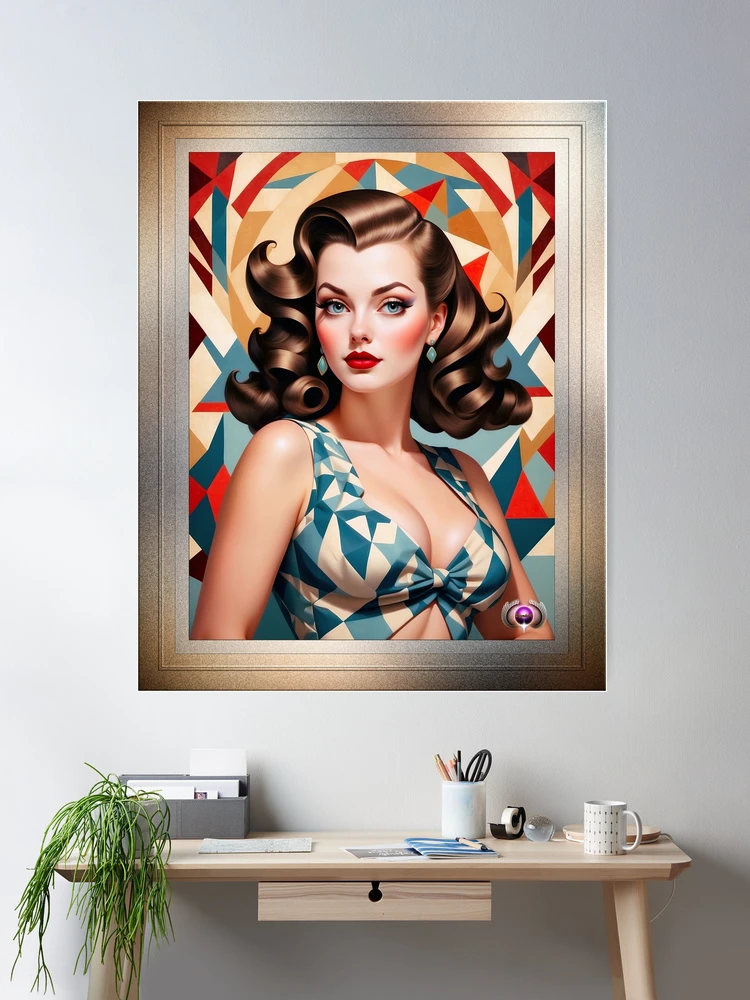 Geometric Pin Up Fashion Enchanting Portrait AI Concept Art by Xzendor7 Room Decor Poster Art Print