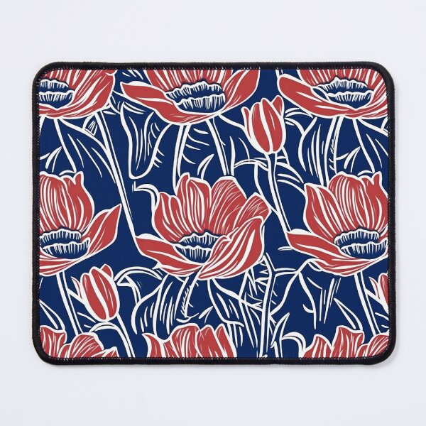 Item preview, Red and Blue Poppy Contemporary Floral Seamless Pattern by Bossy Cat Home designed and sold by BossyCatHome.