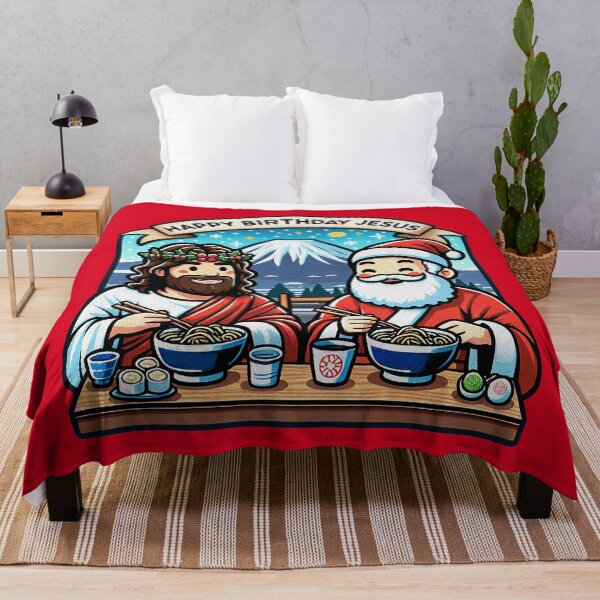 Item preview, Happy Birthday Jesus Santa Claus Ramen Sushi Matcha Mount Fuji White Christmas designed and sold by plushism.