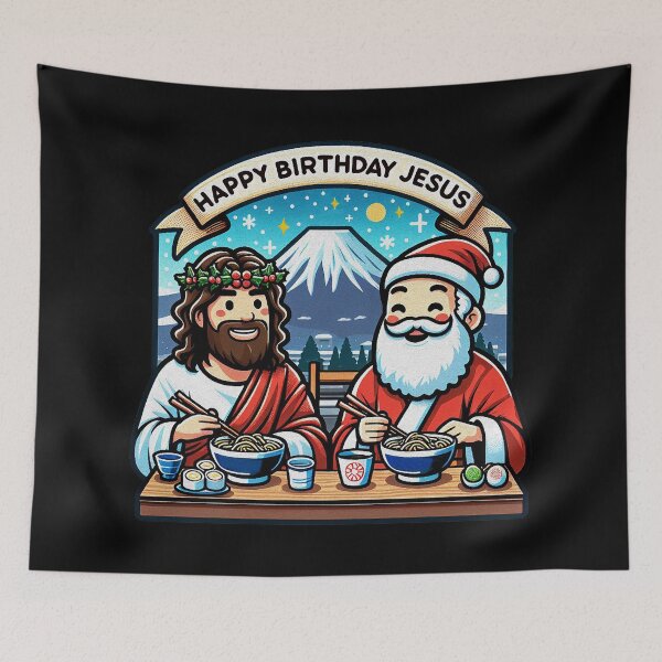 Item preview, Happy Birthday Jesus Santa Claus Ramen Sushi Matcha Mount Fuji White Christmas designed and sold by plushism.