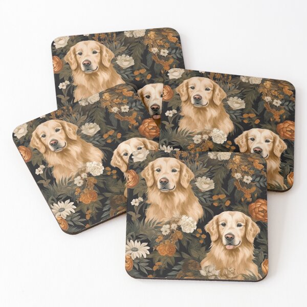 Item preview, Golden Retriever with retro, vintage floral pattern designed and sold by retriever-dogs.
