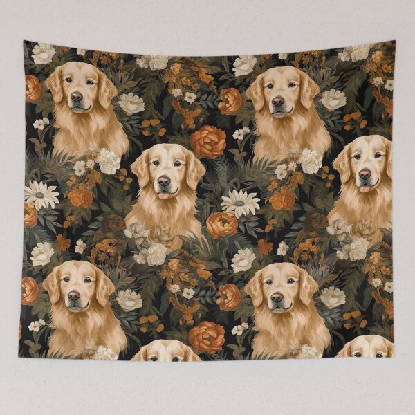 Item preview, Golden Retriever with retro, vintage floral pattern designed and sold by retriever-dogs.