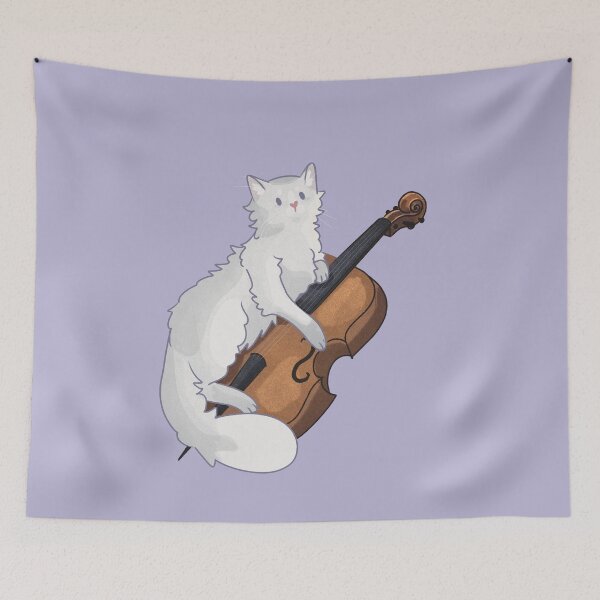 Item preview, White Cat playing Cello designed and sold by FelineEmporium.