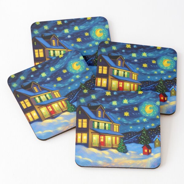 Item preview, "Snowy Christmas Eve Impressionism: Van Gogh Style Winter Painting" designed and sold by Huycao211.